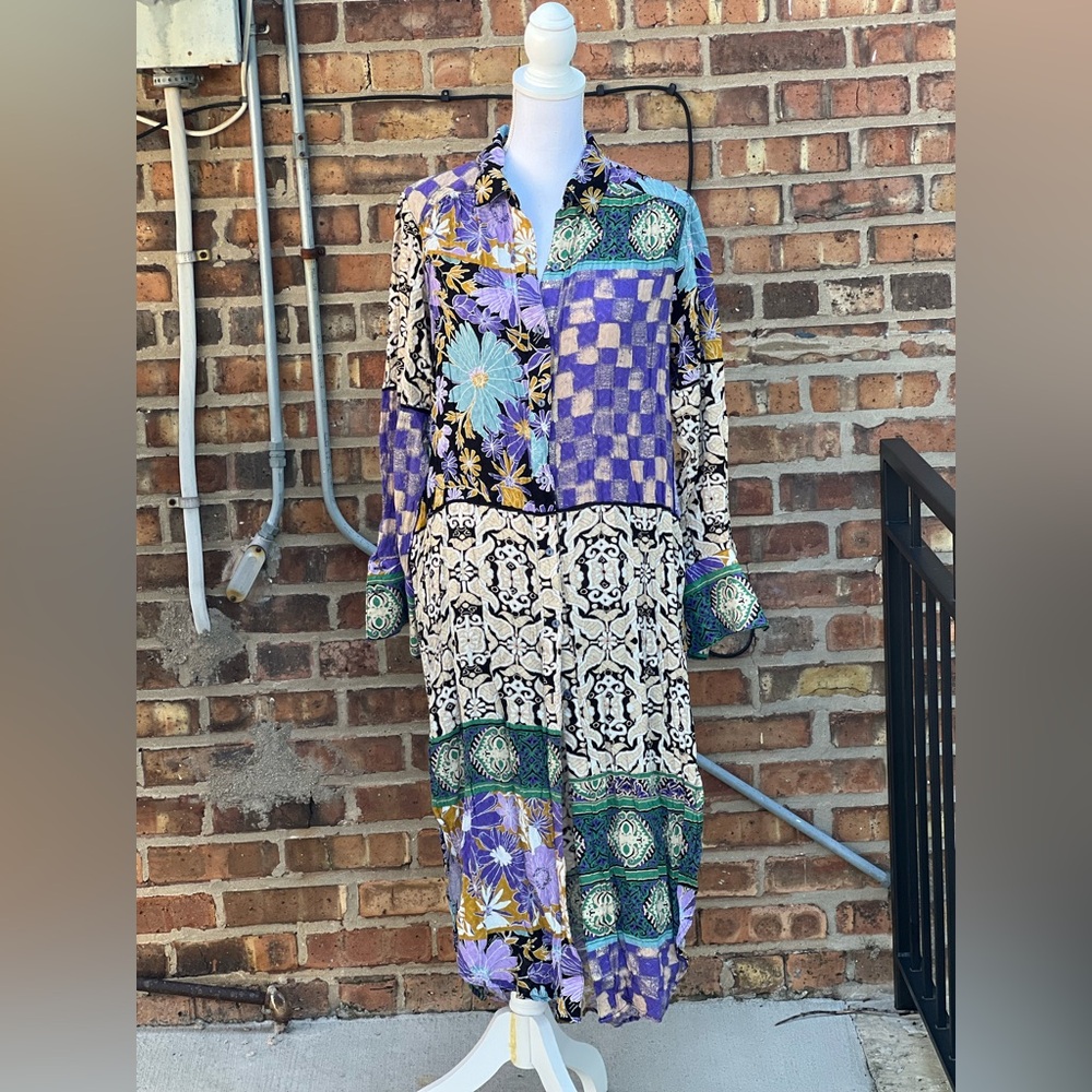Free People Multicolor Patchwork Long Sleeve Dress